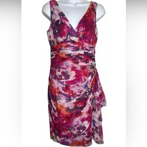 Ralph Lauren Bright Pink Floral Silk Dress  Lined V-neck Size 10 New